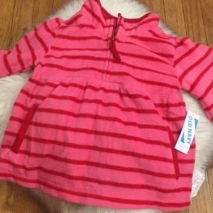 Striped red and pink fleece sweater